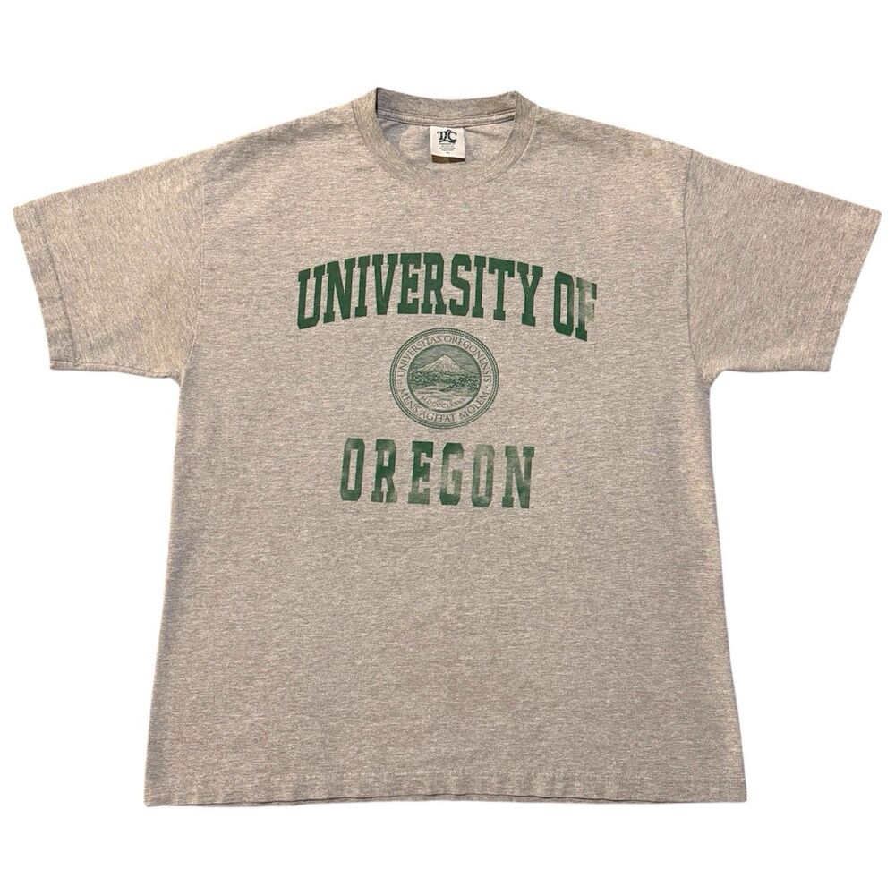 Vintage 90s University of Oregon T-Shirt Gray Green Ducks Size XL Seal Graphic